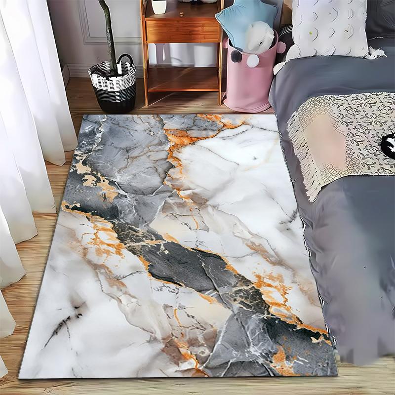 Luxury Marble Patterned Carpet, White Gray and Orange Design Rug Suitable for use as an anti-slip for living room bedroom sofas