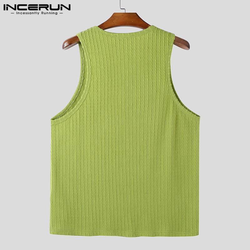 INCERUN Men Summer O-neck Sleeveless Texture Casual Sports Tank Tops T-shirts