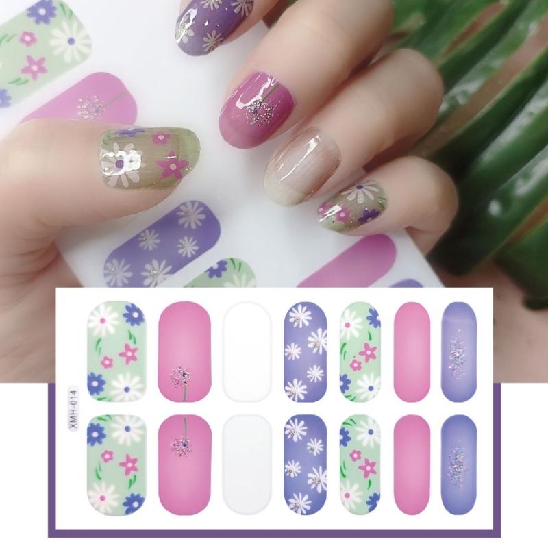 Flower Gradient Nail Sticker Full Wraps Nail Art Stickers Self-Adhesive Nail Art Decal Strips for DIY Nail Art Decor