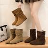 Inner Heightening Retro Birkenstock Short Boots Women's New Autumn Design Versatile Pleated Western Cowboy Boots