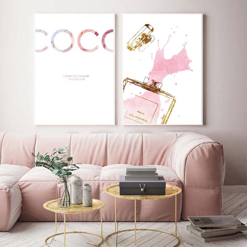 Nordic Fashion Makeup Calice di Champagne Tacchi Profumo Smalto per unghie Arte Tela Pittura Poster Stampe Immagini murali Arredamento camera da letto