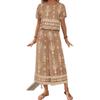 Women's Contrast Color Ethnic Print 2PCS Set Short Sleeve Top + Straight Pants Elegant Outfit For Summer