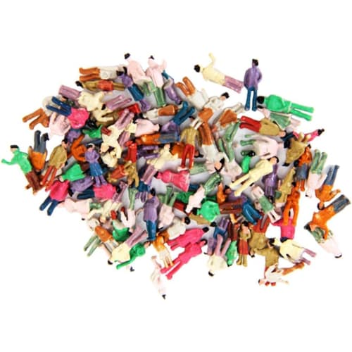 Set of 100 1:150 Scale Painted Figures, 8-11mm, for Model Trains, Dioramas, Architectural Models, and Trains.
