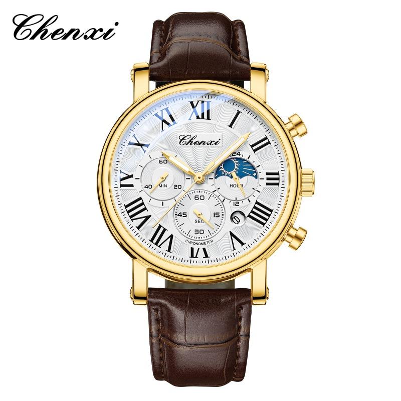 CHENXI Chenxi Multifunctional Men's Business Watch Moon Phase Calendar Waterproof Watch