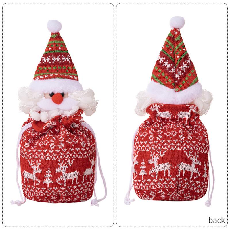 Christmas Knitted Gift Bags Set With Apple Doll Elk Santa Bear Design For Candy Storage Xmas Party Favors  Year Gifts Holiday