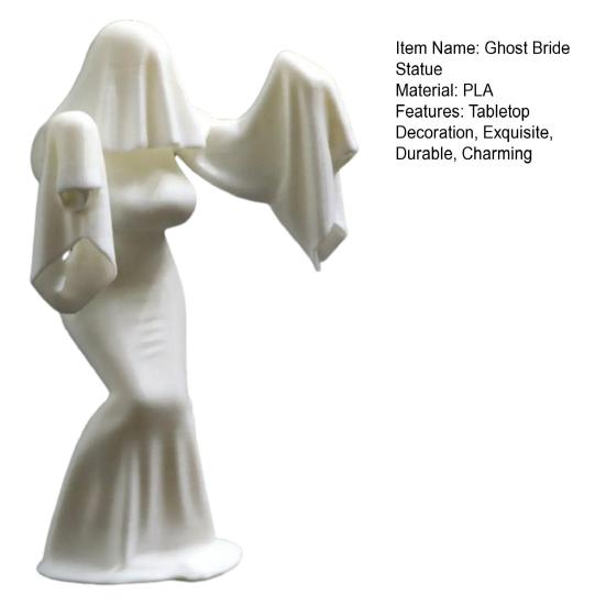 Halloween Ghost Bride Statue 3D Printed White Ghost Sculpture Tabletop Ornament for Yard Garden Lawn Indoor Outdoor Decor