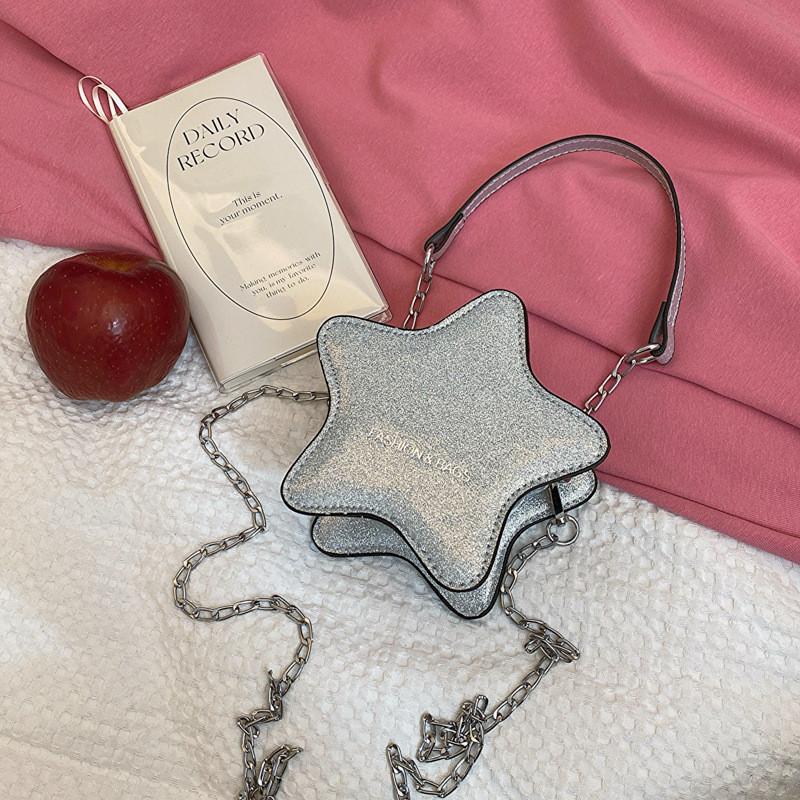 Fashionable Color Solid Star Shaped Glossy Children Casual Shoulder Chain Bag