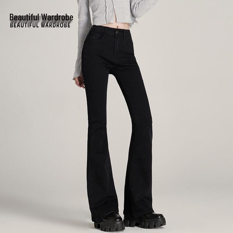 BEAUTIFUL WARDROBE Women s High-Waist Flared Black Jeans XS