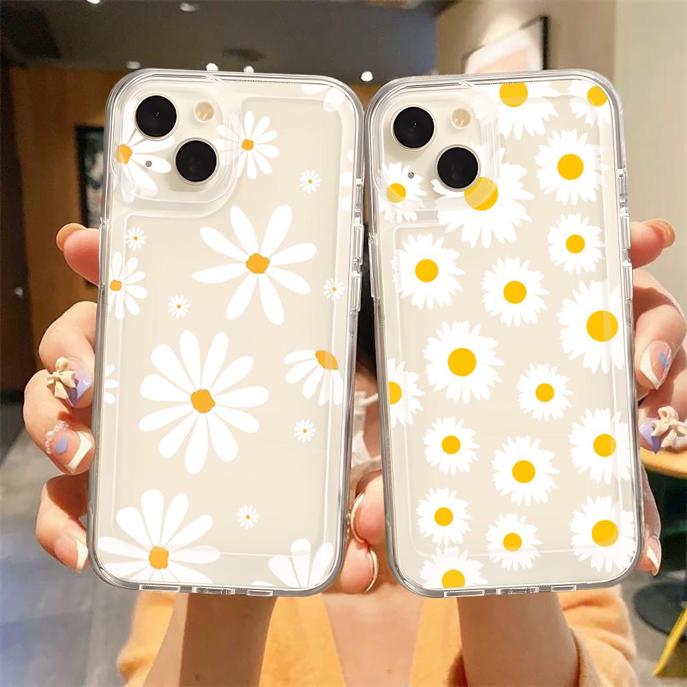 Summer Daisy Flower Phone Case For iPhone 16 15 14 13 12 11 Pro Max Mini X XS SE 7 8 Plus 16E Shockproof Soft Transparent Cover