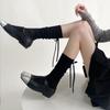 Solid Color Middle Tube Cotton Socks Women Cute Ribbon Bowknot Back Calf Socks