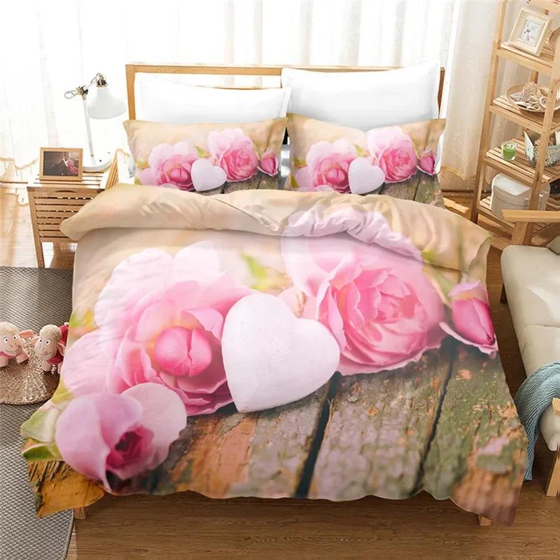 

3D Red Rose Bedclothes Soft Duvet Cover Bed Linen Sets for Double Mariage Weding Bedrom Beding Set King Valentine s Day Comfortable Quilt Cover Set 100*200cm Single