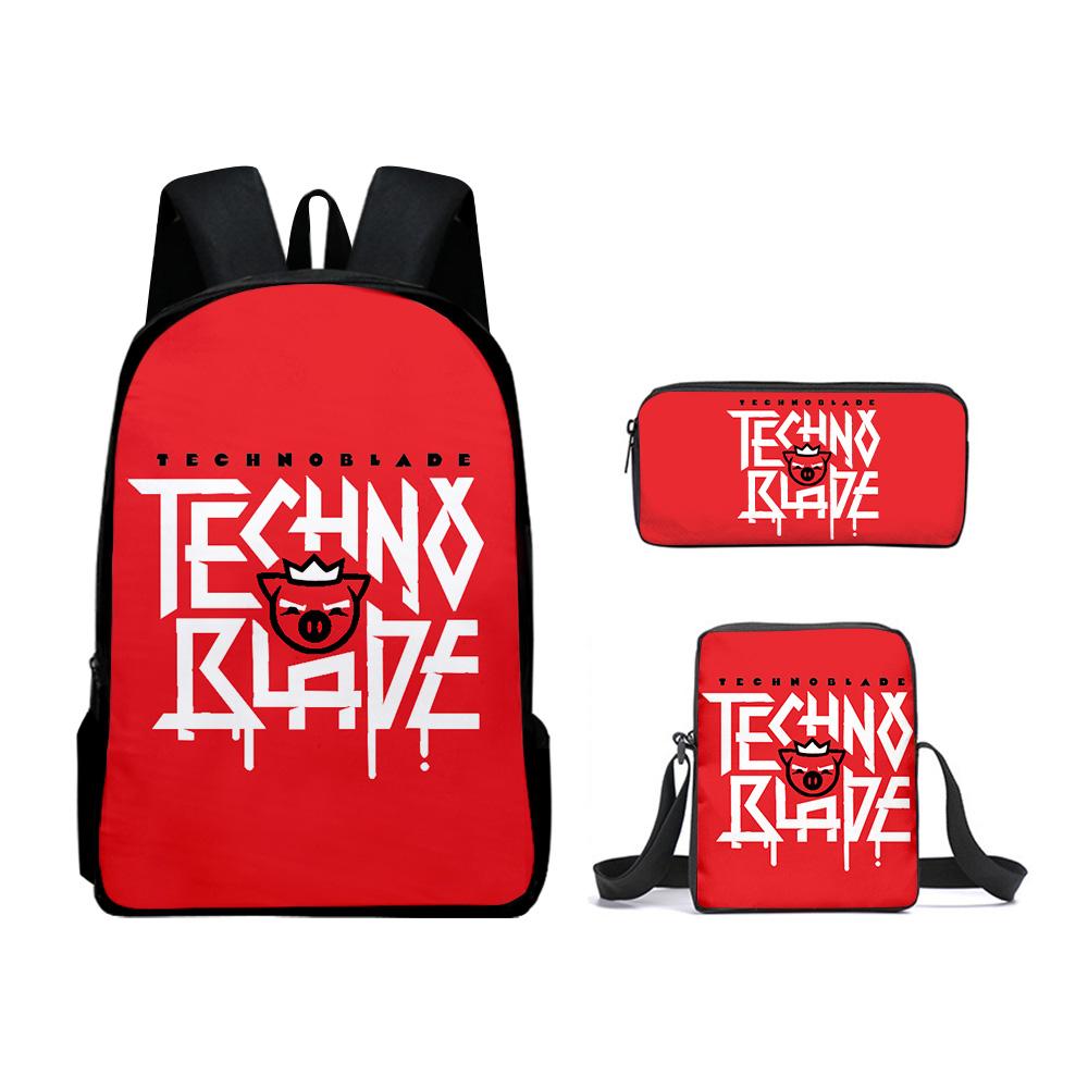Classic Popular Technoblade 3D Print 3pcs/Set Pupil School Bags Laptop Daypack Backpack Inclined Shoulder Bag Pencil Case