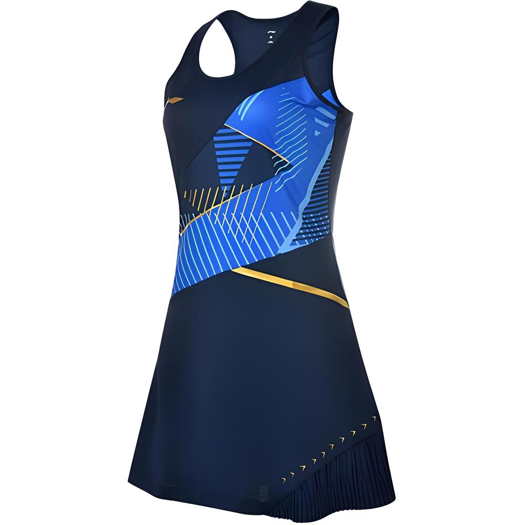 Li Ning Training Sports Quick-Dry Antibacterial Badminton Round Neck Sleeveless Dress Women Dresses Blue ASKT024-3