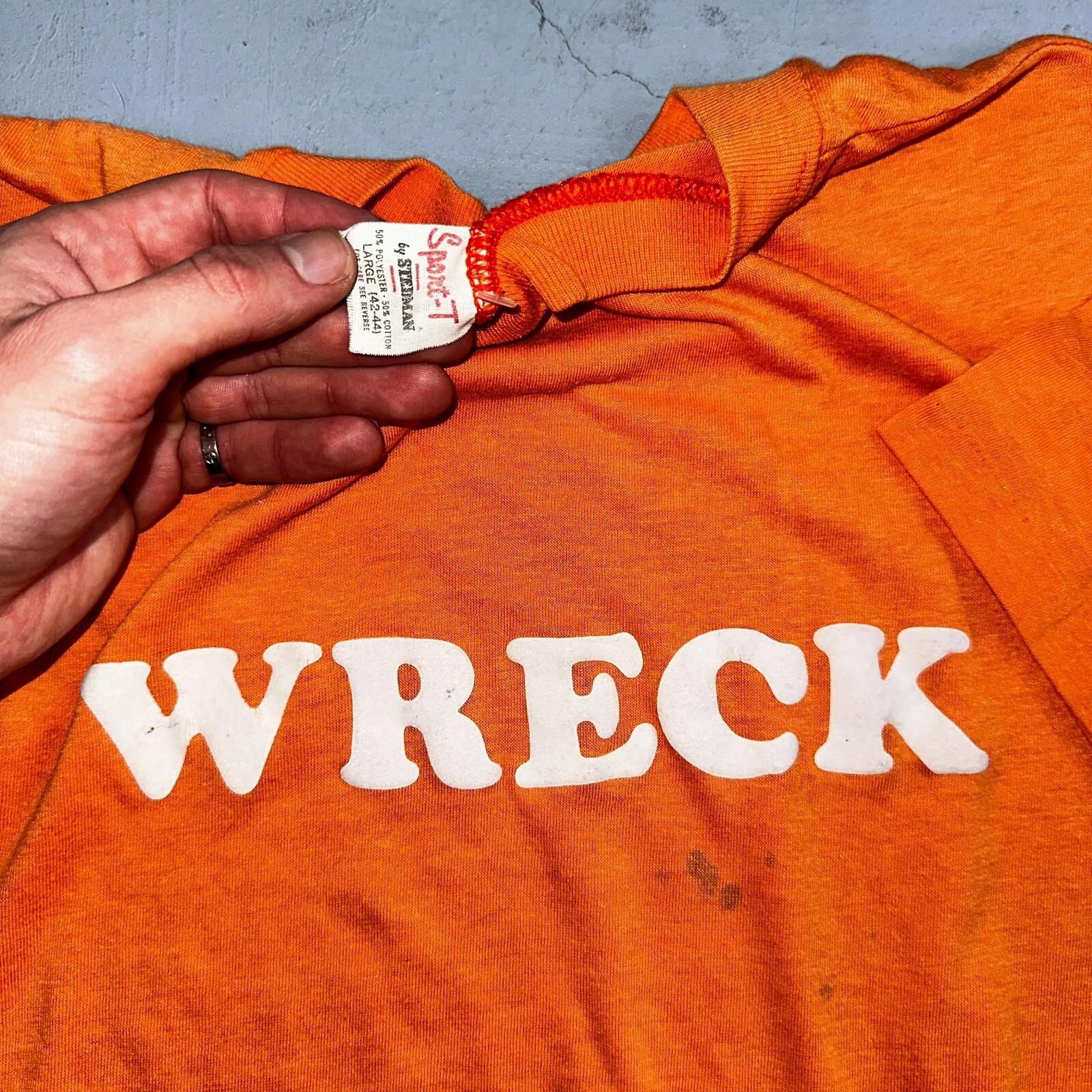 

Wreck 1970s Sport VTG T Shirt Letters 70s Number 10 Orange Single Graphic Text S