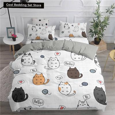 Juego de ropa de cama con dibujos animados, bonitos gatos, estampado 3D, funda de edredón, tamaño doble, Queen, King, funda de almohada, ropa de cama de poliéster suave