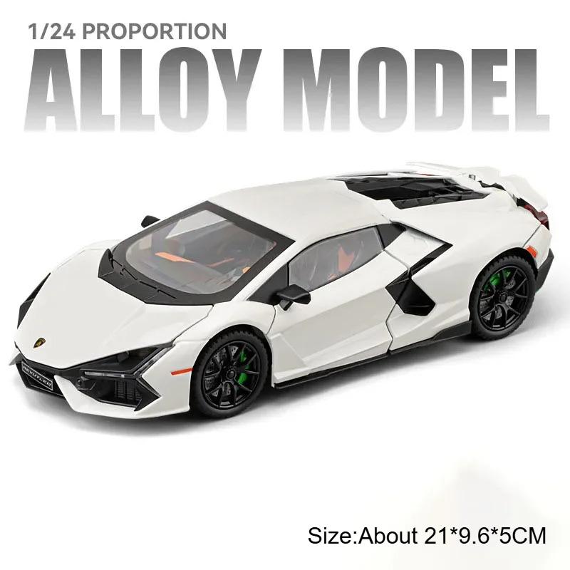 1:24 Scale LP770 Revuelto Sports Car Model Toy Adjustable Tail Fin Sound Light Shock Absorption Models Kids Holiday Presents