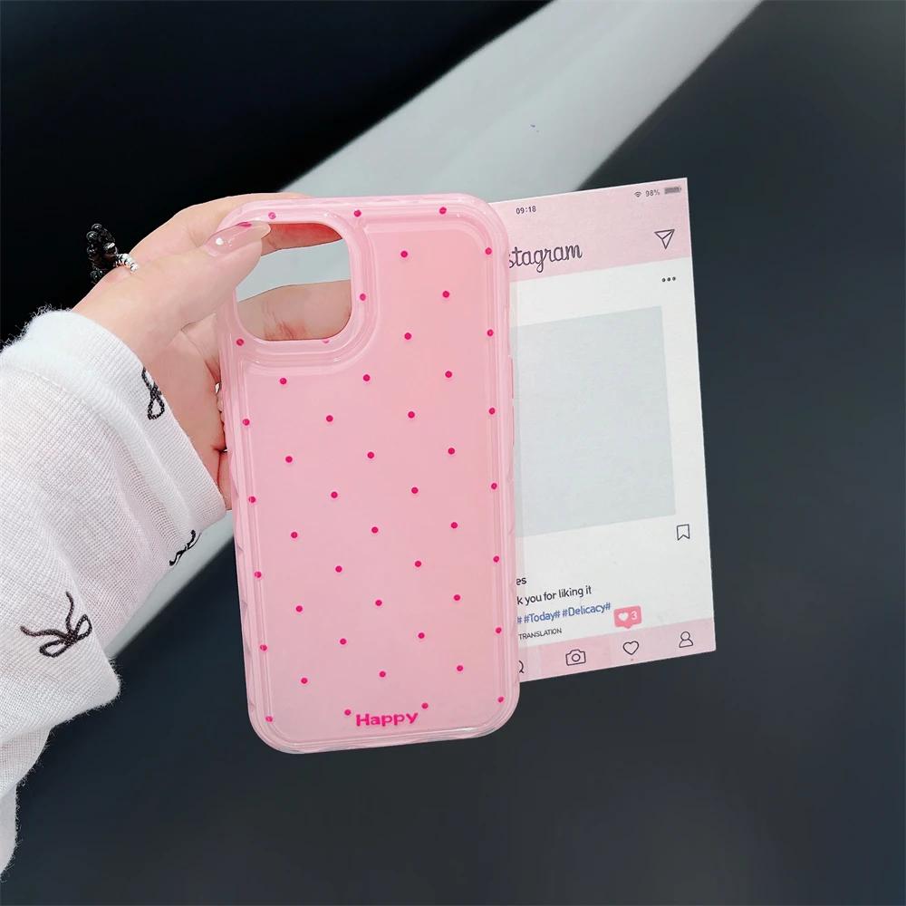 Korean Cute Polka Dot Macron Color Phone Case For iPhone 15 14 13 12 Pro Max 11 Stylish Aesthetic Shockproof Soft Back Cover