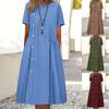 Women's Fashion Summer Spring Solid Color Print Short Sleeve O-Neck High Waist Casual Dresses