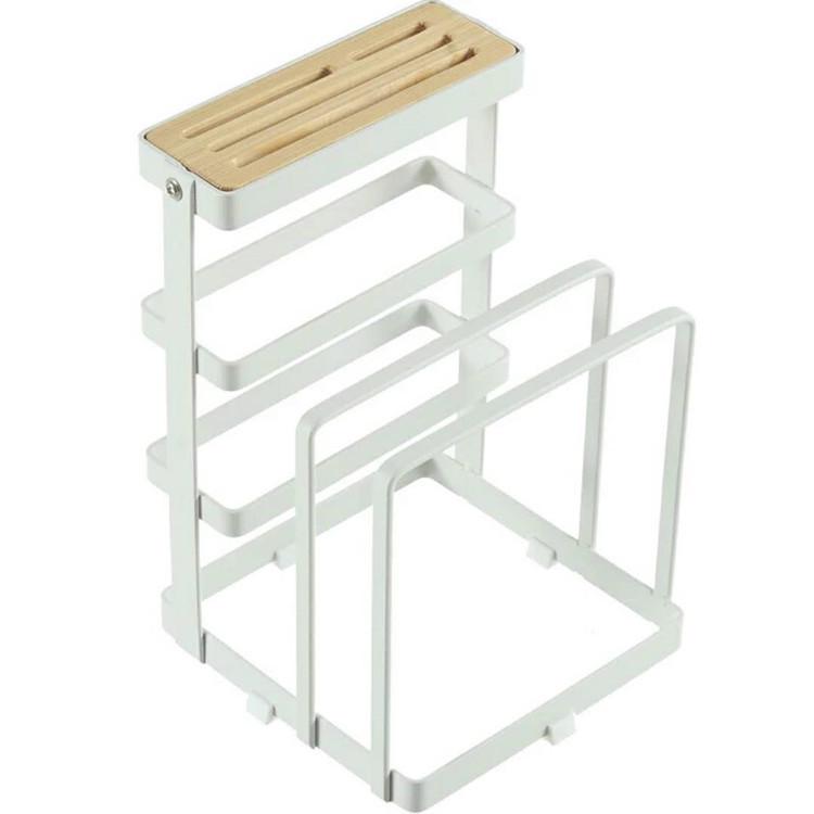 Japanese Iron Art Multi-Functional Kitchen Rack: Knife Holder, Cutting Board & Pot Lid Organizer