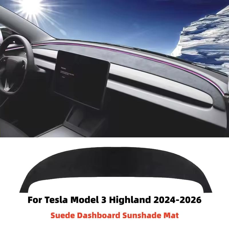 Suede Dashboard Anti-UV Mat For Tesla Model Y Juniper 2025-2026 Model 3 Highland 2024-2026 Center Console Sunshade Protector Pad