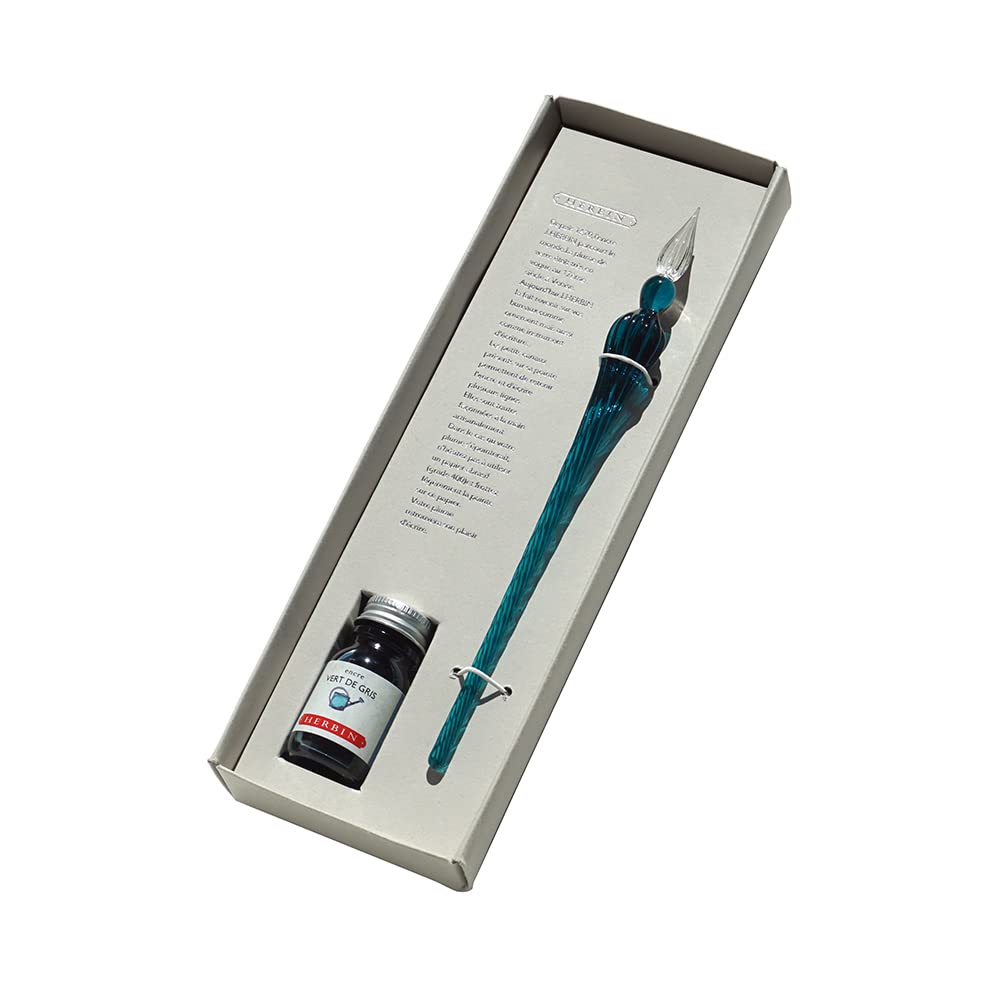

Herbin Glass Pen Ink Set in a Special Box Tsumugi Emerald Mini Ink Grayish Green Set French Brand Founded in HERBIN hb21437set & [Handcrafted] &