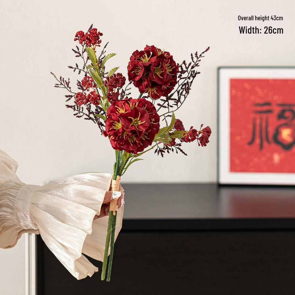 Spring Festival Red Fruit Faux Flower Arrangement for New Year, Wedding, Living Room, or Dining Table Décor