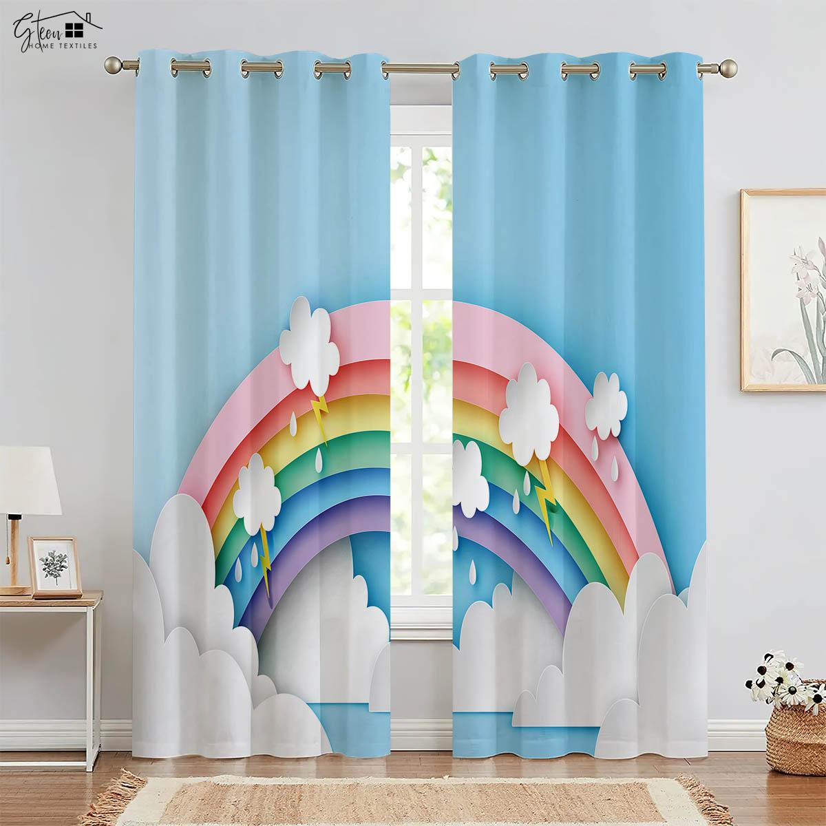 

Rainbow Color Fireworks Printed Drapes Kids Children Space Windowpane Ornament Drapes Bedchamber Livingroom Space Kitchen Drapes W50xH130(CM)x2PCS&Grommet Top