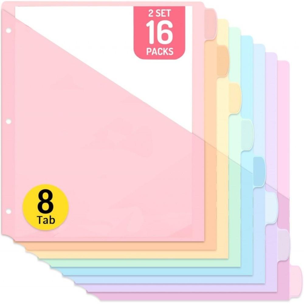 Pastel Colors Loose Leaf File Organizers Durable Tab Dividers Clear Binder Dividers for Office