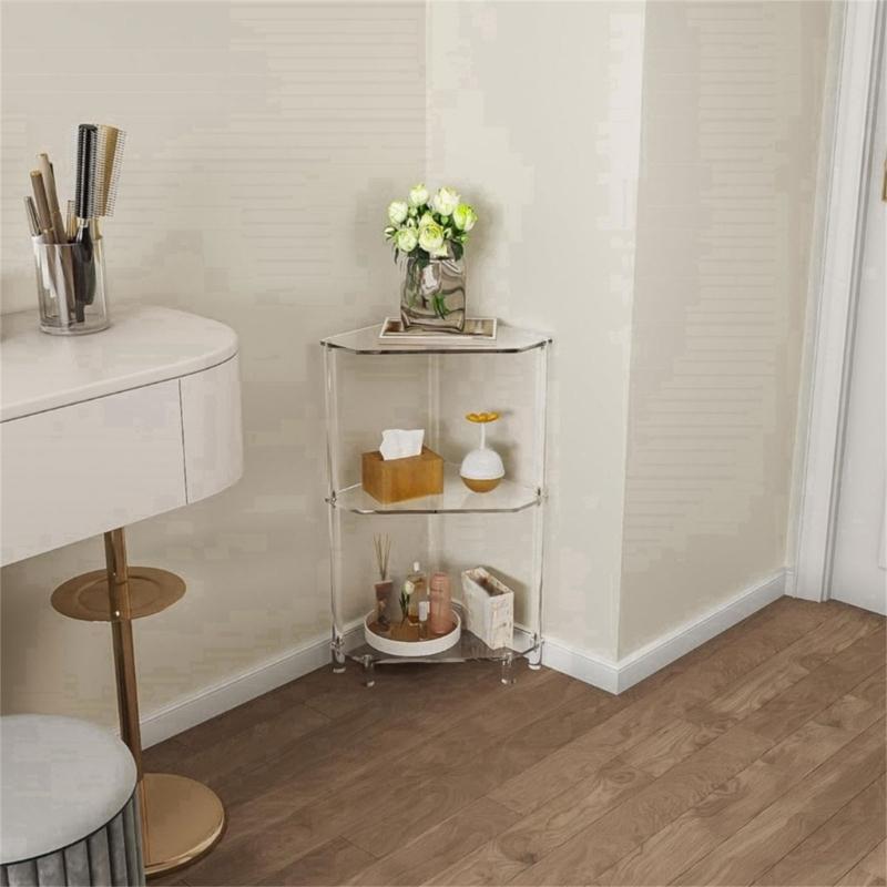 Stylish Acrylic Multitiered Accent Table Home Accessory for Small Space Saving Designs for Bedroom and Dorms Use