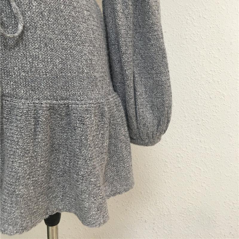 IHUASU Autumn and Winter Fashion Dress Solid Colour Tie Rope V-neck Knit Sweater Women's Mid-length Jumper
