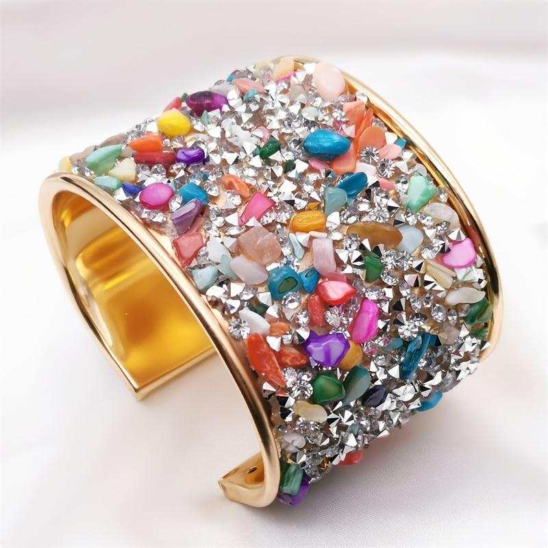 1pcs Colorful Cufflink Bracelet with Sparkling Synthetic Zirconia Classic Rainbow Color Bracelet, Suitable for Men Women