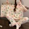 Sweet Sister Loopy Cloud Cotton Pajamas Women'S Summer Lapel Cartoon Little Beaver Loungewear Short-Sleeved Three-Piece Set