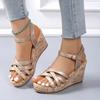 Fashion Women Wedges Sandals 2024 Summer New Buckle Platform Heeled Sandals Roman High Heels Shoes Fashion Brown Casual Woman Sandalias
