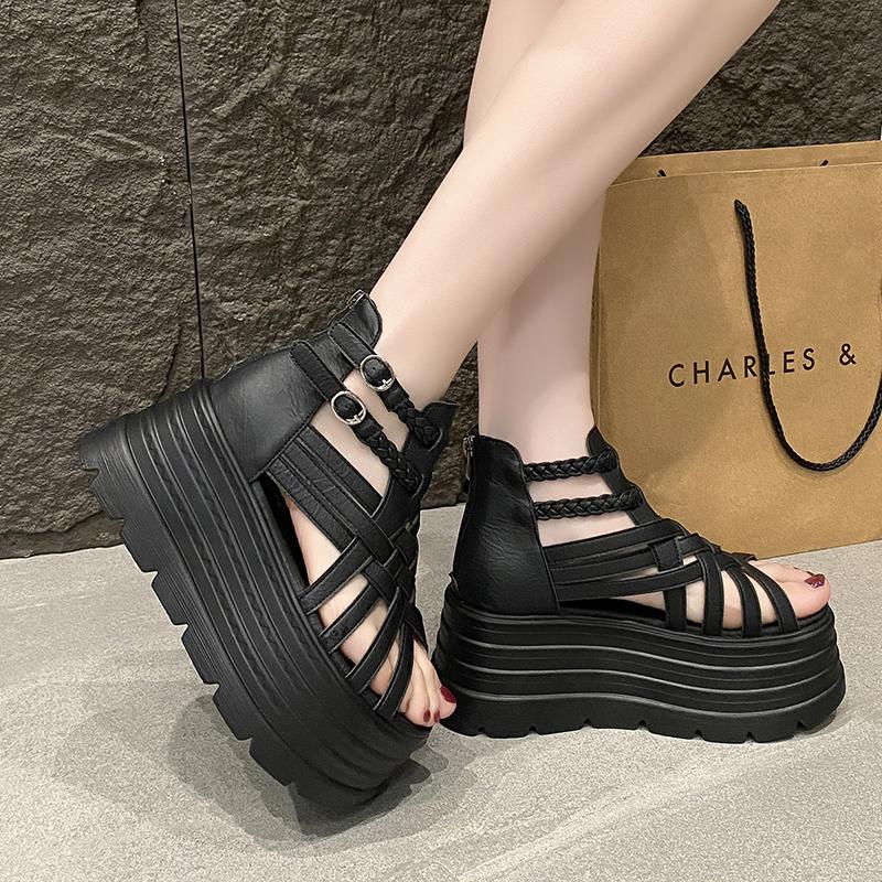 Móda 8CM Návrhářské Dámské Letní Kožené Sandály Otevřená Špička Platforma Klínky Tenisky Nové Dámské Ležérní Boty Plážové Sandálias Das Mulheres