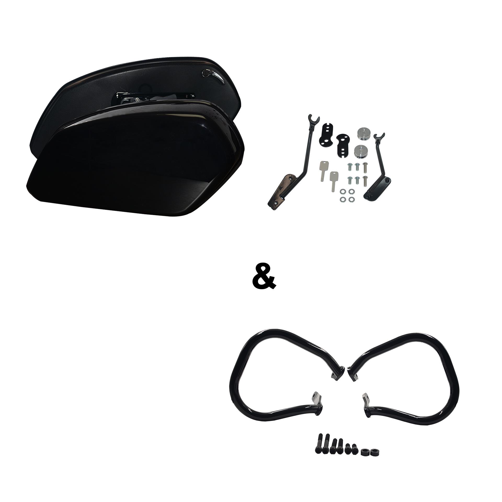 

Motorcycle Saddlebags for Harley Street Bob, Road King & Low Rider S with Crash Bars