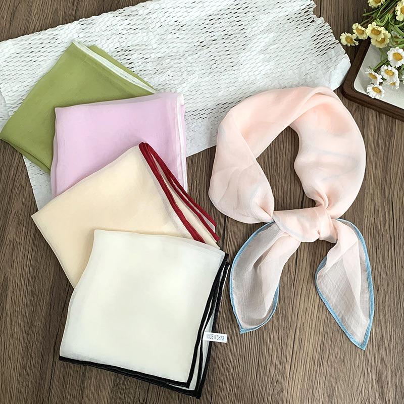 Silk scarf square scarf high-end summer solid color soft fashion scarf with shirt thin scarf scarf shawl