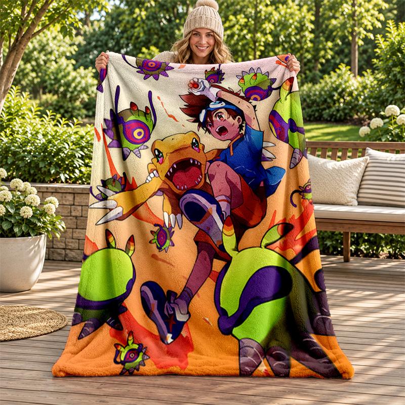 Digimon blanket Flannel Blanket Soft Cozy Plush Throw for Sofa Bed Lightweight Home Decoration Gifts for Christmas various holidays