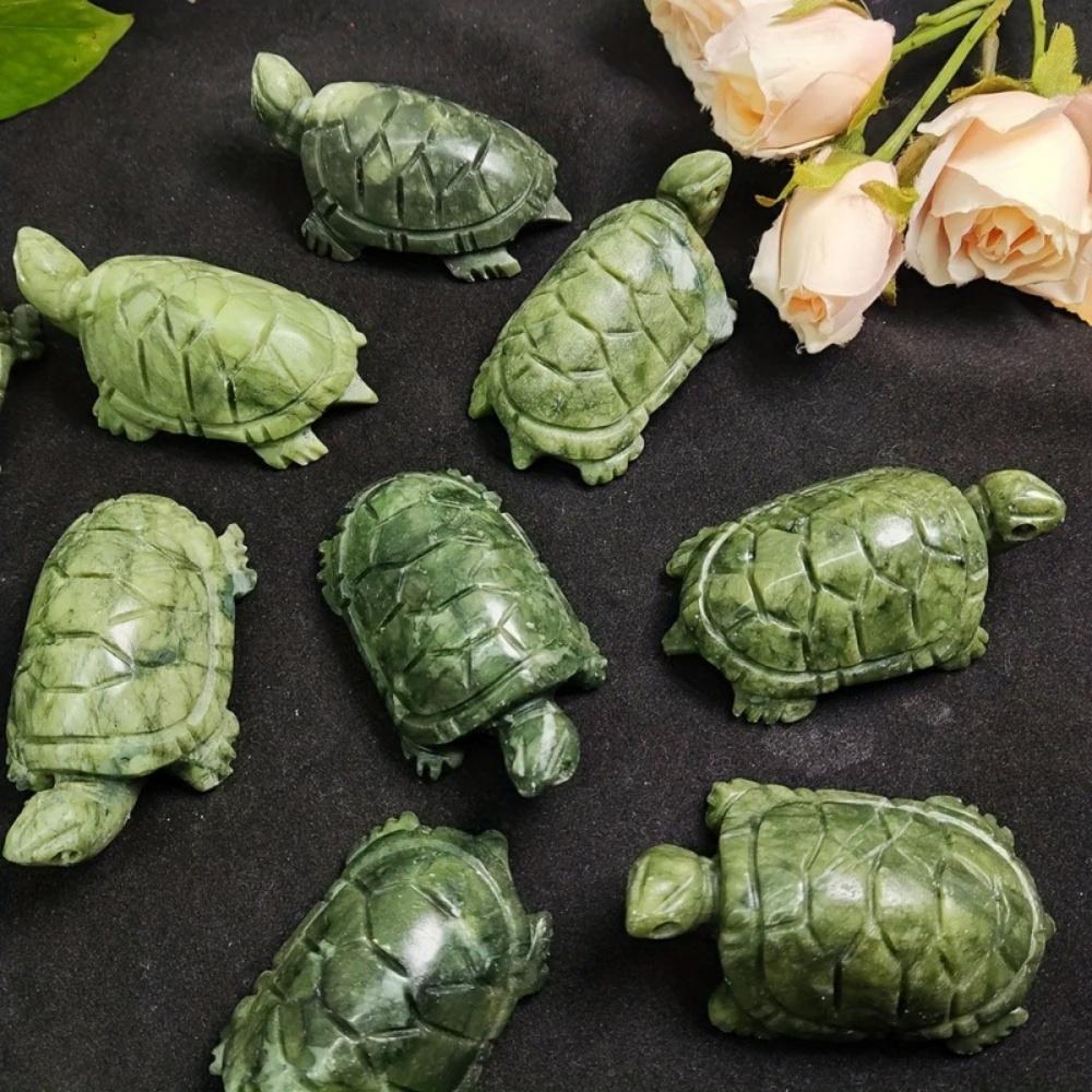 1pc Natural Xiuyan Jade Turtles Statue Healing Crystal Crafts Green Jade Tortoise Figurine Reiki Energy Pocket Statue