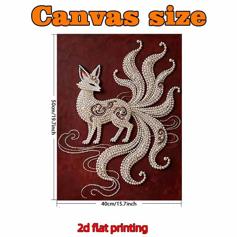 Pearl Nine-tailed Fox DIY Diamond Art Kits 15.7x19.6inch Gem Art Diamond Painting Kits Without Frame for Adults Gift Idea Home Wall Decor