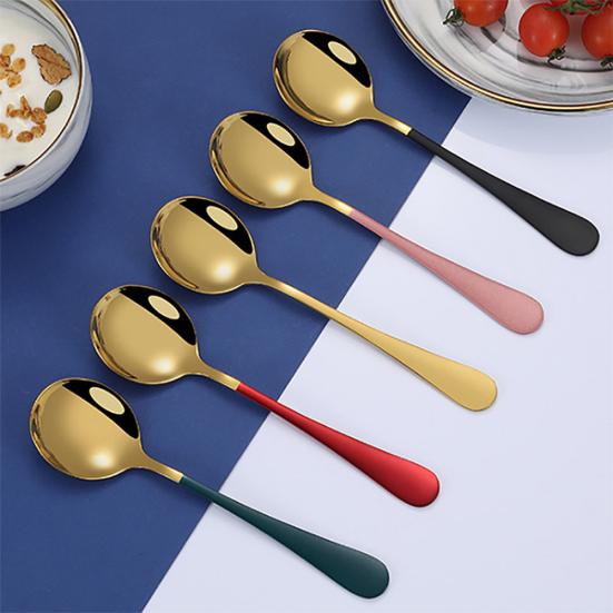 5Pcs Stainless Steel Desserts Ice Cream Coffee Stirring Spoons Kitchen Tableware