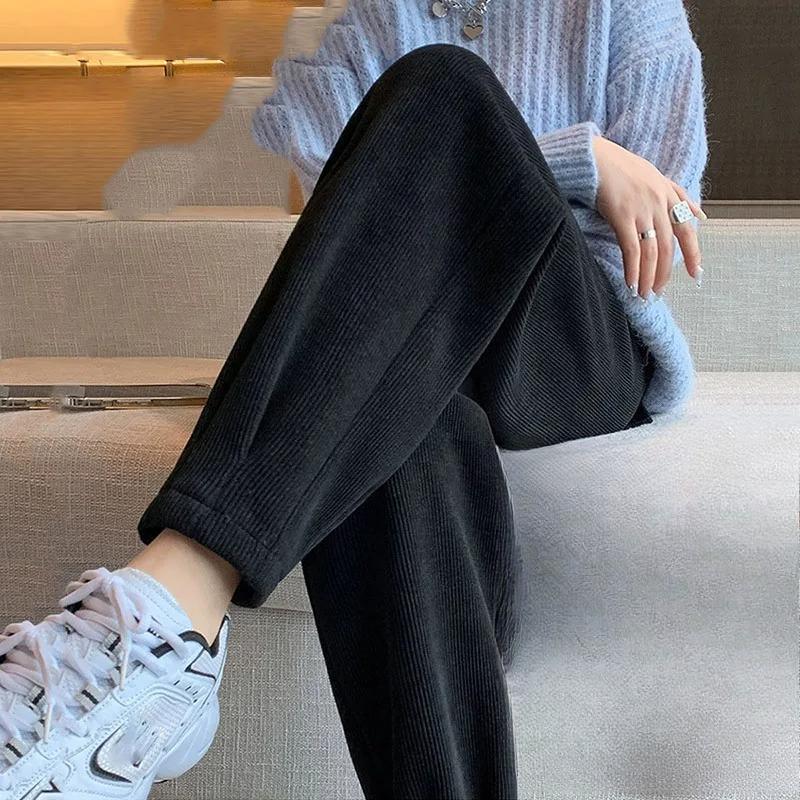 Fall Spring Women's Harem Pants Versatile Casual Loose-Fitting Corduroy Pants with Elastic Waistband Plus Size Long Pants