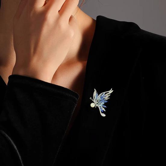 Butterfly Brooch Sparkling Faux Crystal Imitation Pearl Inlay Alloy Pin Suits Coats Sweaters Scarves Badge Outfit Accessory