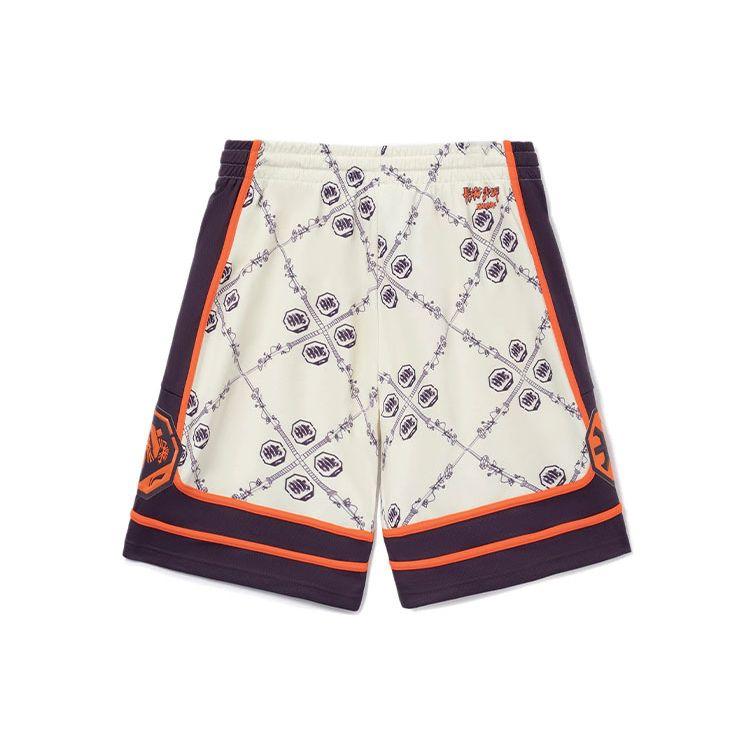 Li Ning Sports Basketball Series Logo Print Color Block Drawstring Shorts Men Shorts Vanilla-White AAPR581-1