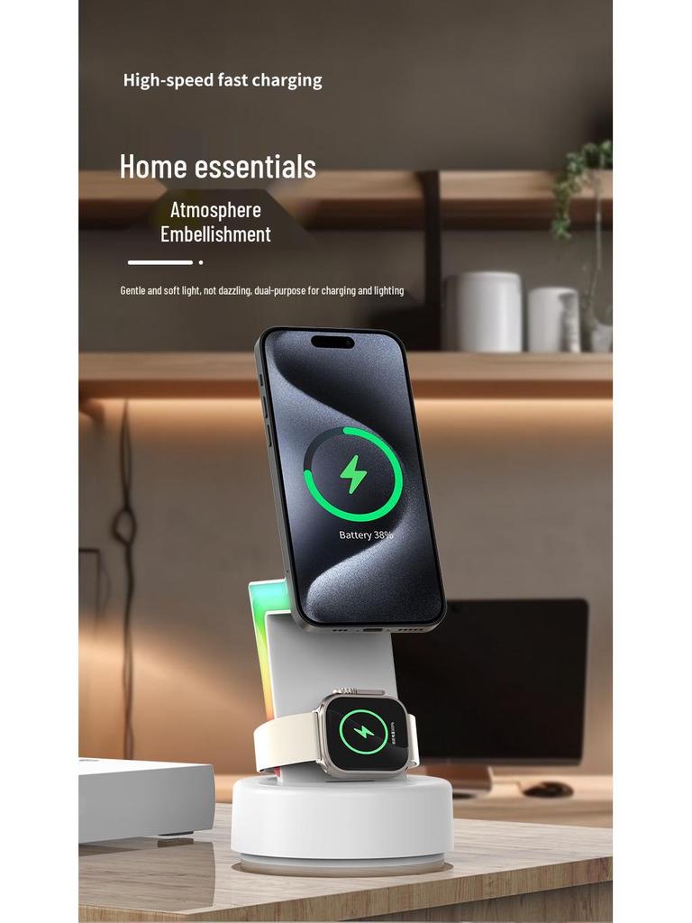 Apple Device Compatible 3-in-1 Wireless Charger for iPhone, Watch & Earbuds