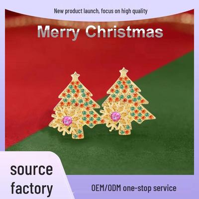 Gilded Zircon Christmas Earrings: Exquisite Snowflake and Tree Studs for Women