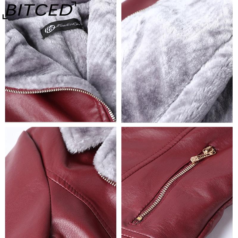 BITCED PU Leather Jacket Casual Plus Size Fleece-Lined Thickened Middle-Aged and Elderly Leather Jacket