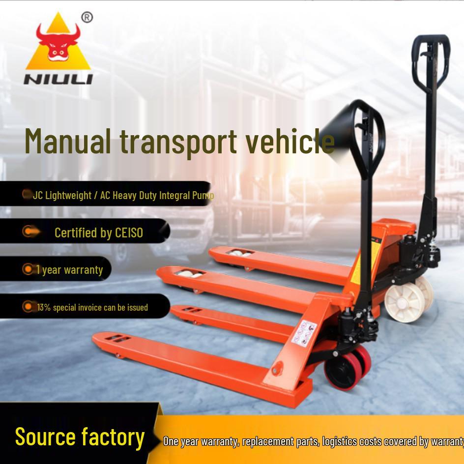 Niuli Hydraulic Manual Forklift: 2/3 Ton Pallet Jack with Hand Crank Lift and Push/Pull Cart