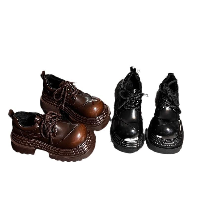 Women Retro Loafers 2025 Spring New Luxury Brand Increase Thick Sole Leather Oxford Shoes Lace Up Outdoor Work Platform Shoes