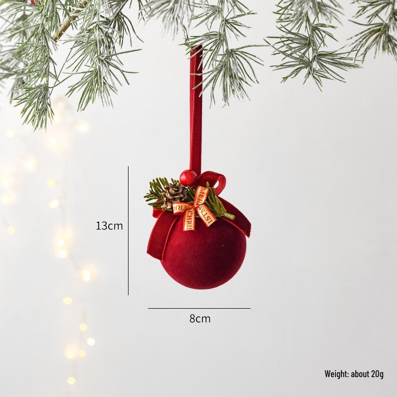 NUCHI Glitter Flocked Bells & Red Ornaments - Christmas Tree Decoration