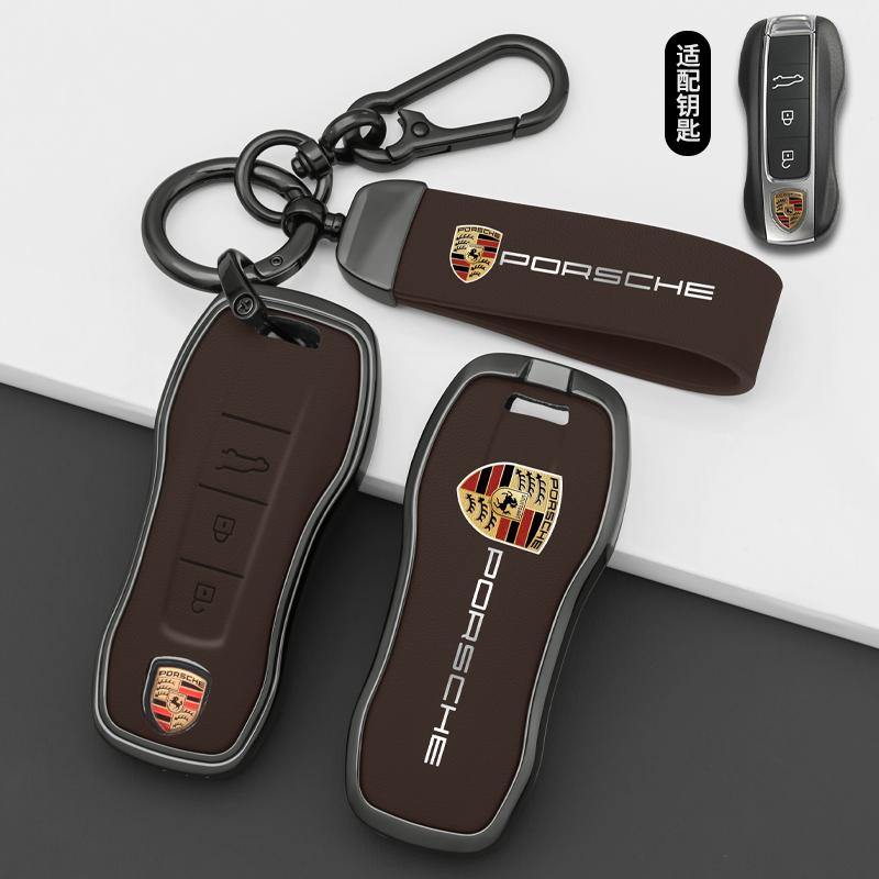 Custodia Cover Guscio Protettivo in Lega di Zinco e Pelle per Chiave Auto Telecomando a 3 Pulsanti per Porsche Panamera Cayenne 971 911 9YA Macan Boxster